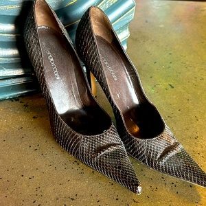 Sergio Rossi brown snake skin leather high heels 38